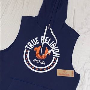 TRUE RELIGION navy sleeveless hoodie size: xxl